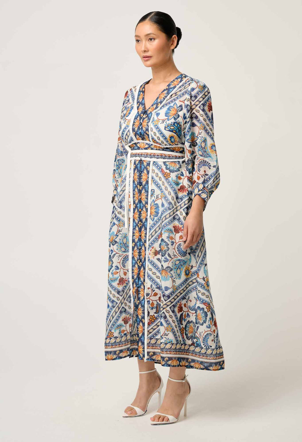 OnceWas PETITE Alexis Silk Cotton Midi Dress in Petinos Floros