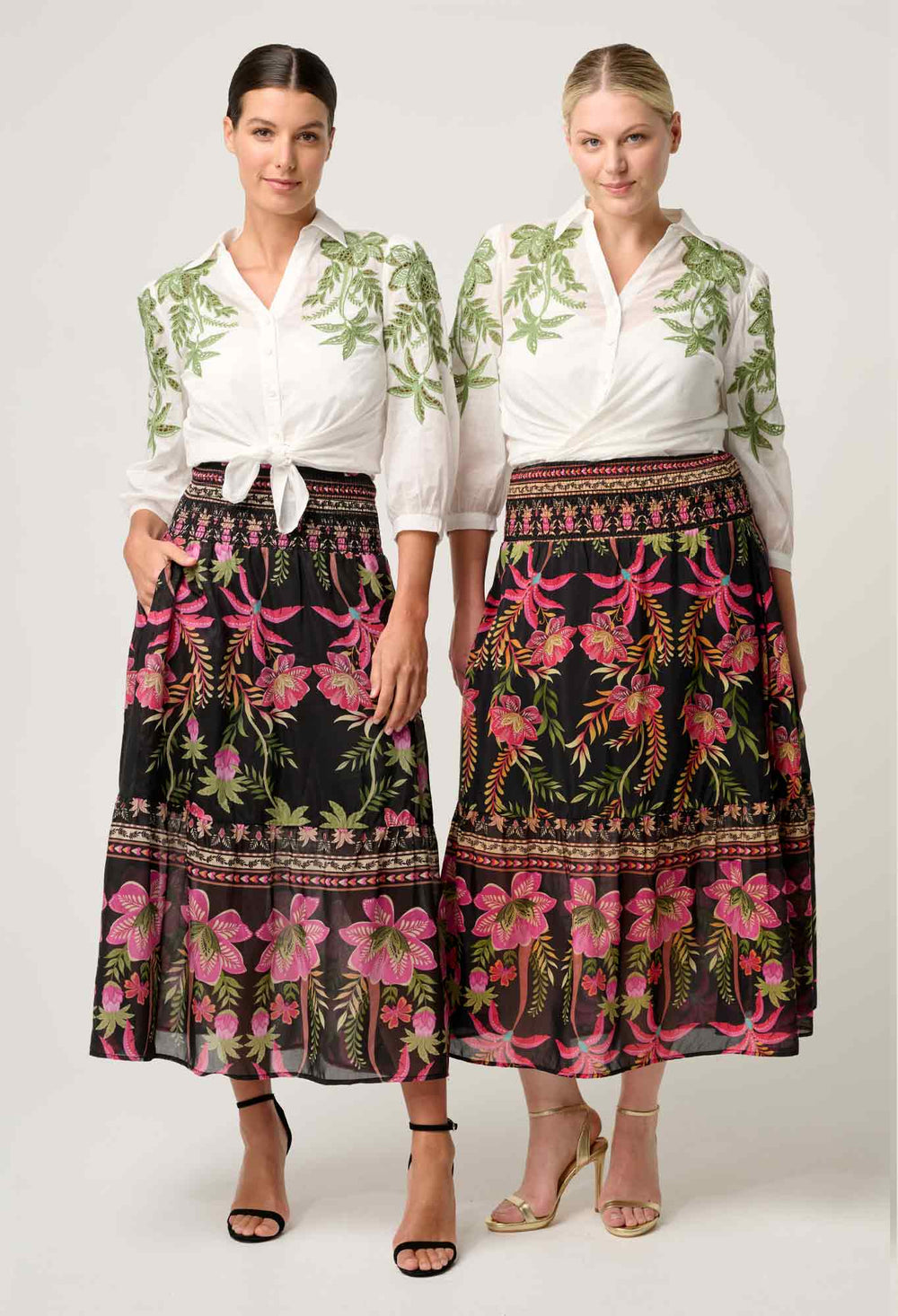 Cordelia  Shirred Cotton Silk Skirt in Anthos Lótos