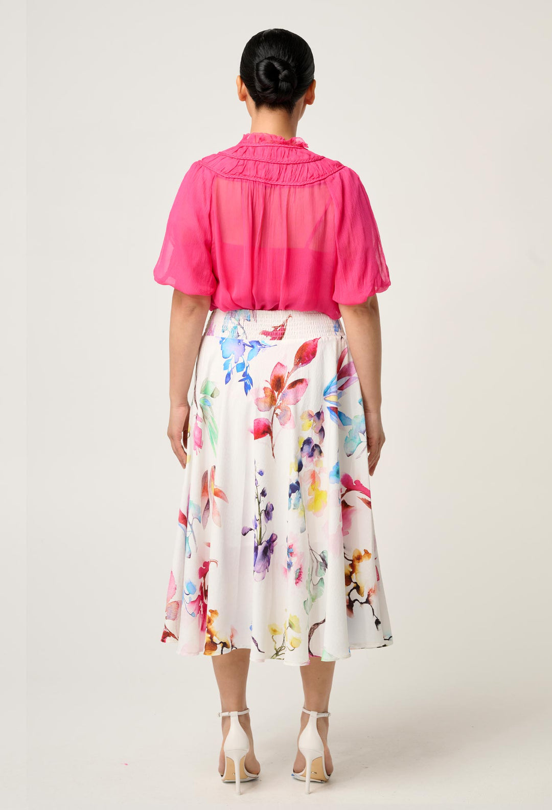 OnceWas PETITE Pandorea Viscose Yoke Skirt in Plume Blossom