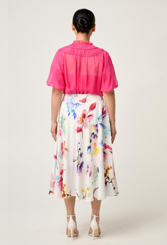 OnceWas PETITE Pandorea Viscose Yoke Skirt in Plume Blossom