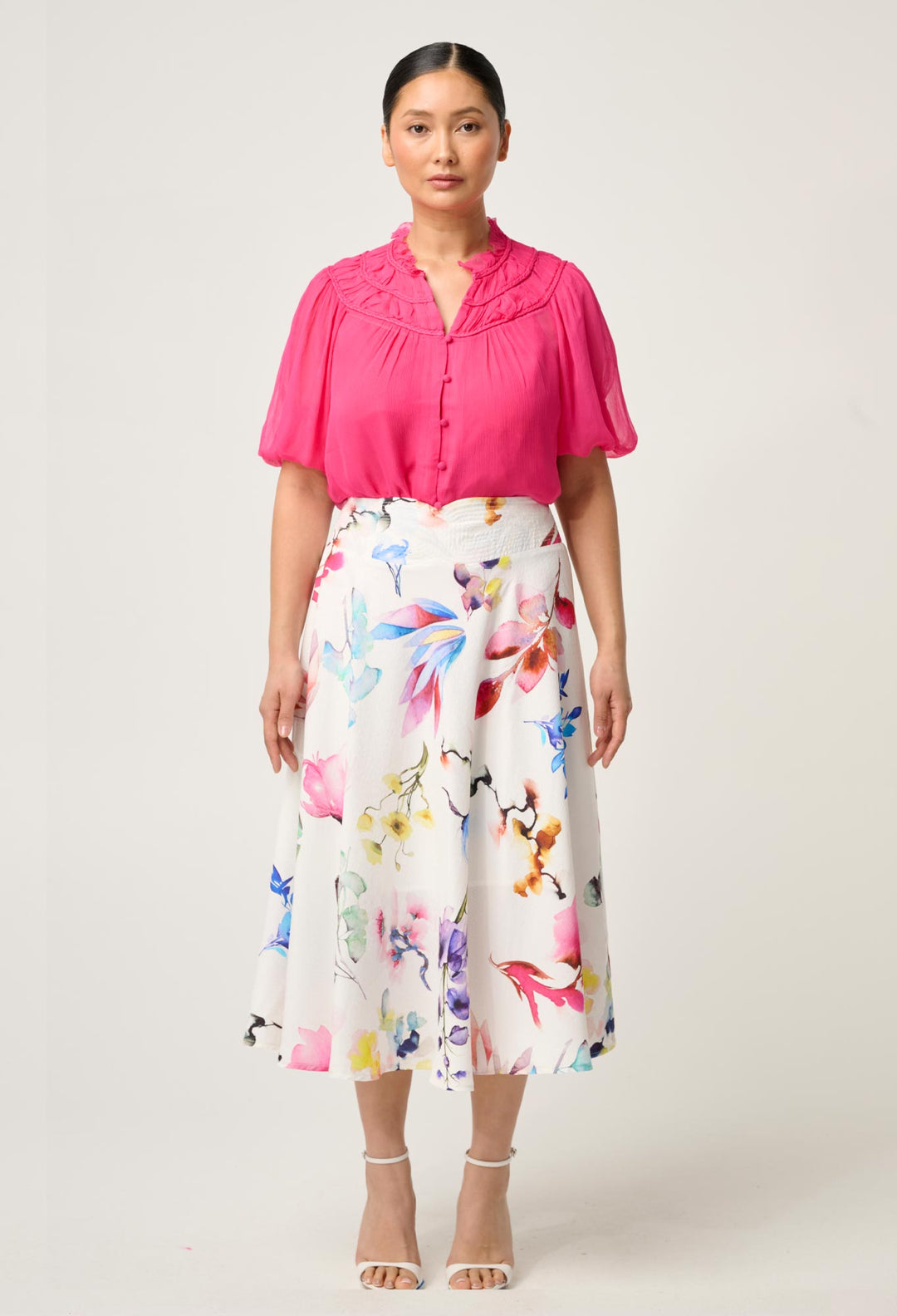 OnceWas PETITE Pandorea Viscose Yoke Skirt in Plume Blossom