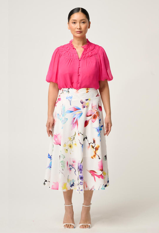 OnceWas PETITE Pandorea Viscose Yoke Skirt in Plume Blossom