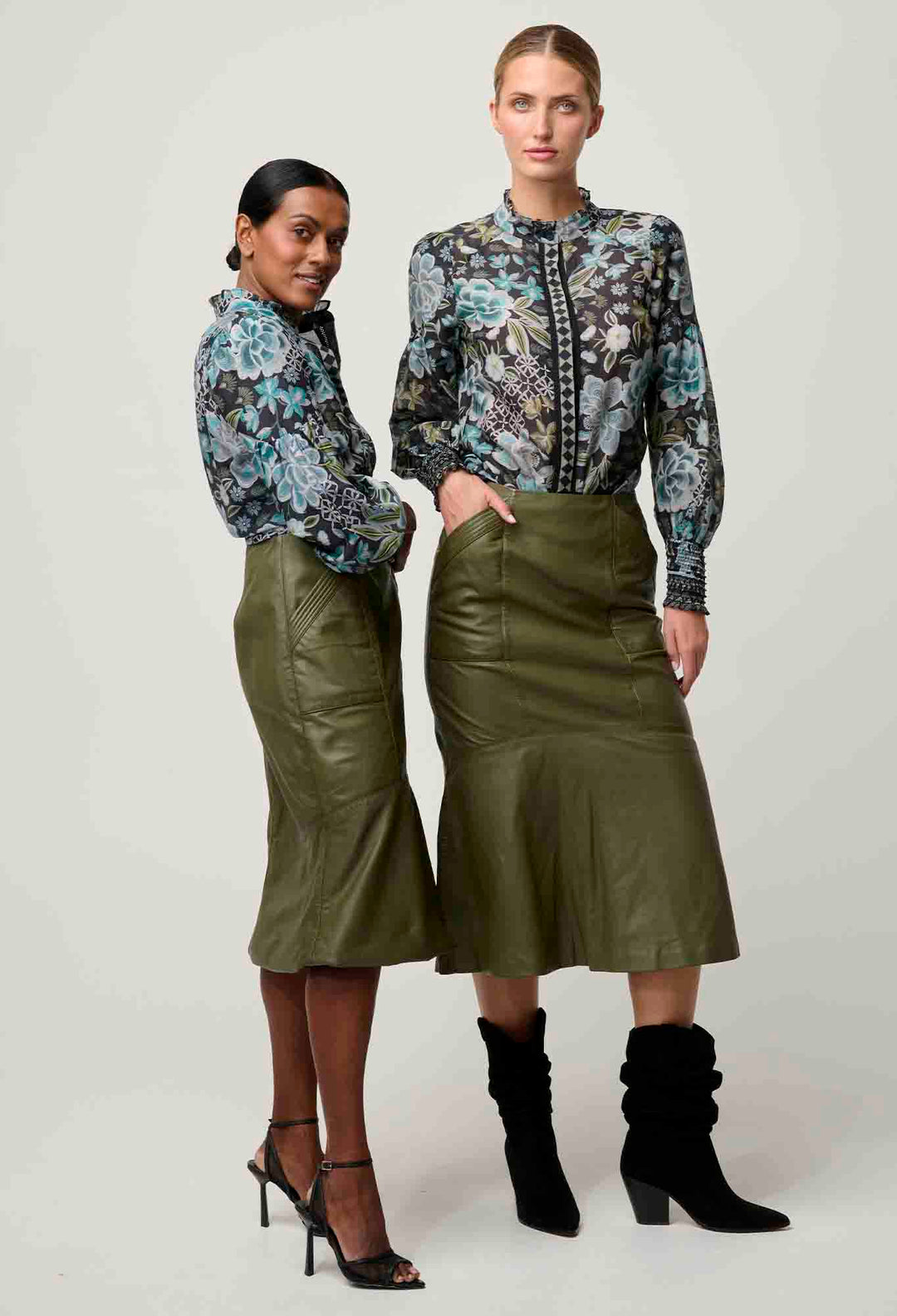 OnceWas PETITE Mabel Leather Skirt in Moss