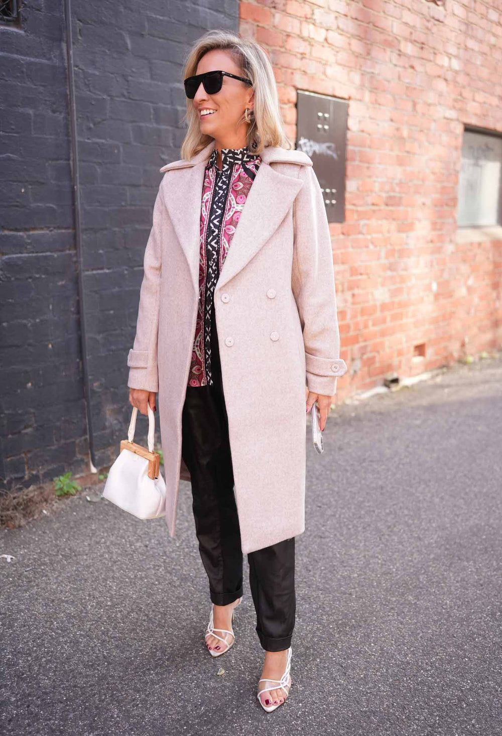 PETITE Sutton Wool Blend Double Breasted Coat in Oat