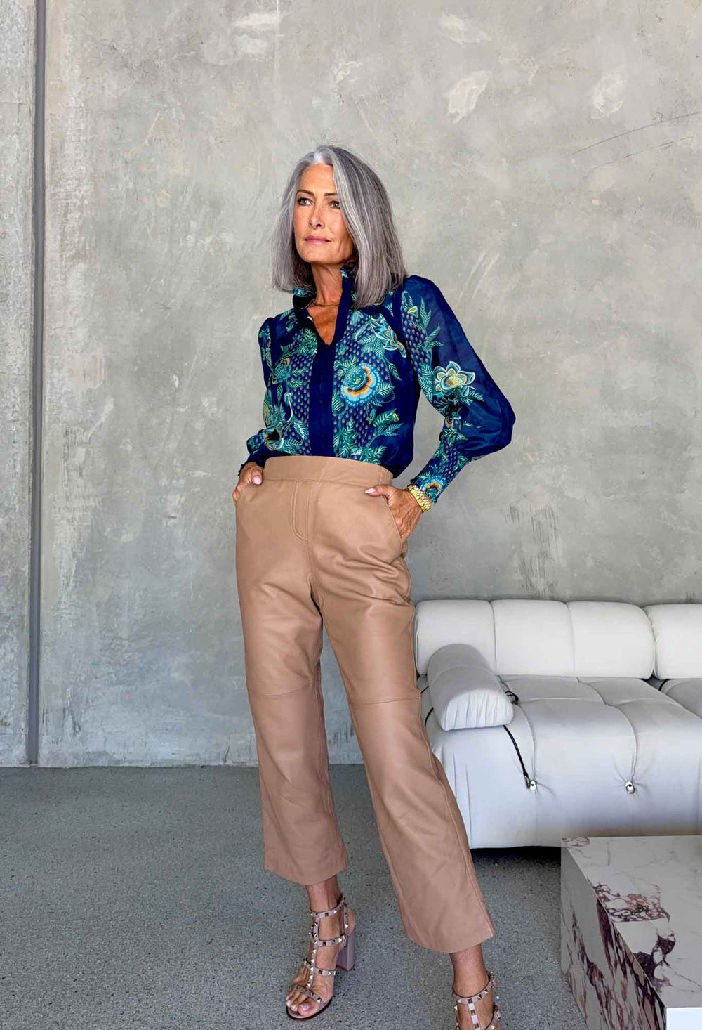 Renata Cotton Silk Blouse in Mariposa Zafiro