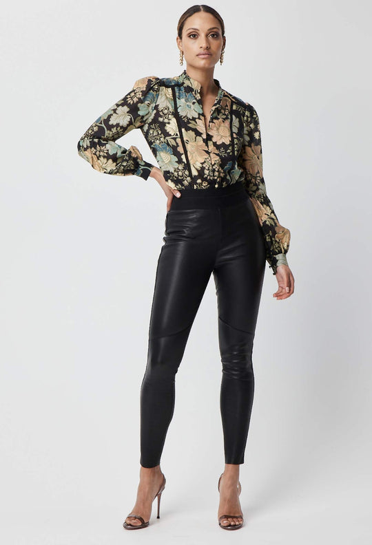 OnceWas Seline Skinny Leg Stretch Leather Pant in Black