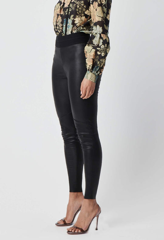 OnceWas Seline Skinny Leg Stretch Leather Pant in Black
