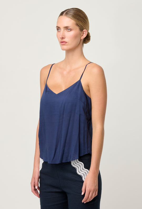 OnceWas Viscose Cami Top in Navy
