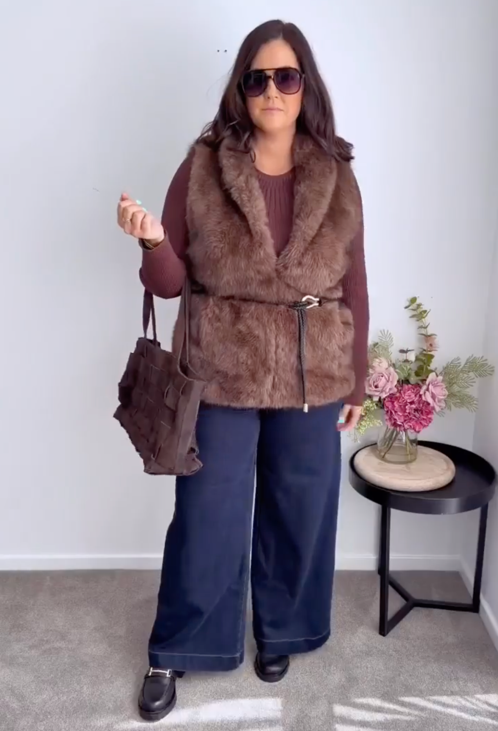 Hazel Faux Fur Vest in Walnut