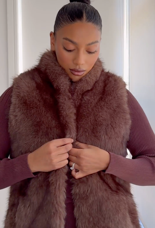 Hazel Faux Fur Vest in Walnut
