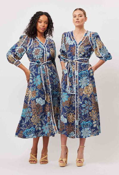 OnceWas Laguna Cotton Silk Binding Coat Dress