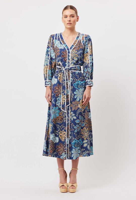 OnceWas Laguna Cotton Silk Binding Coat Dress