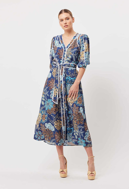 OnceWas Laguna Cotton Silk Binding Coat Dress