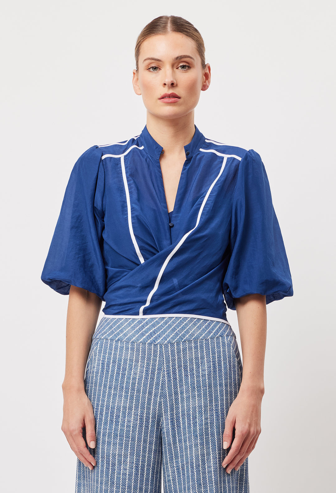 OnceWas Flores Cotton Silk Puff Sleeve Shirt