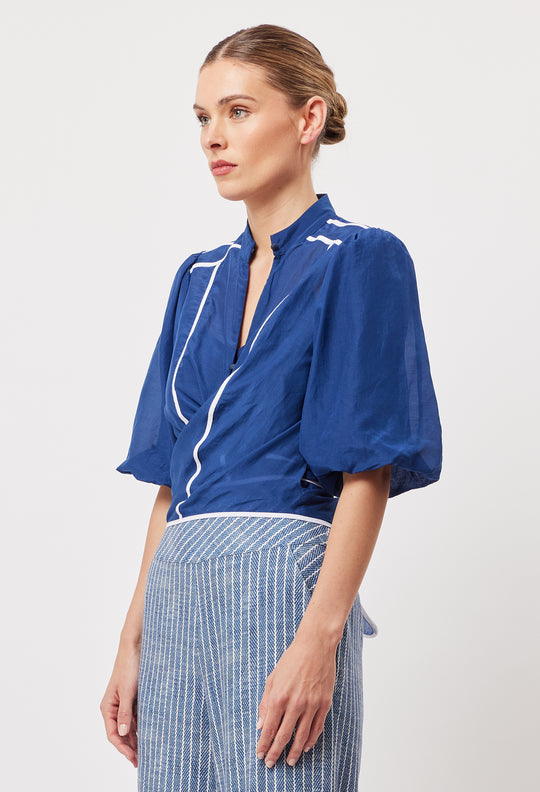 OnceWas Flores Cotton Silk Puff Sleeve Shirt