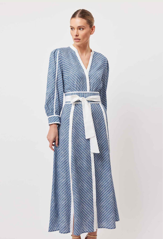 Coba Linen Viscose Midi Dress in Del Mar Stripe