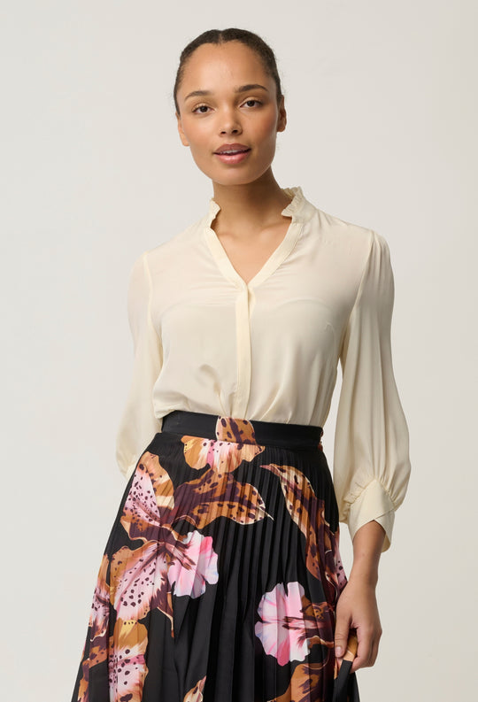 Chloe 100% Silk Criss Cross Cuffed Shirt in Cloud