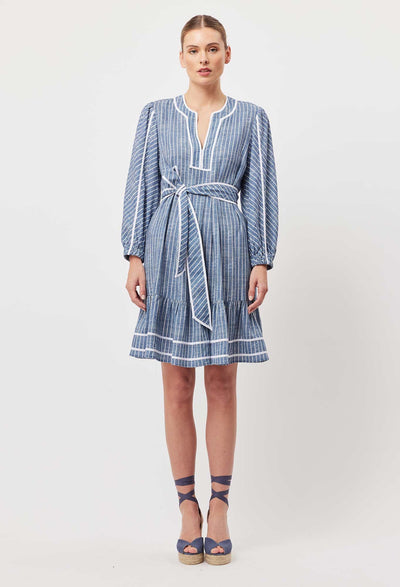 OnceWas Antigua Linen Viscose 3/4 Sleeve Babydoll Dress