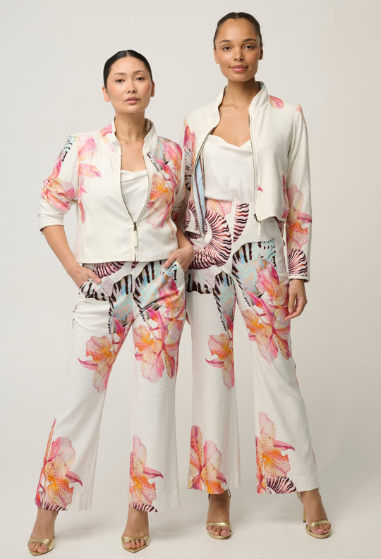 UNDER 5'4 Delray Reversible Printed Linen Jacket in Nautilus Bloom / Iridescent Stripe