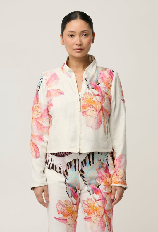 UNDER 5'4 Delray Reversible Printed Linen Jacket in Nautilus Bloom / Iridescent Stripe