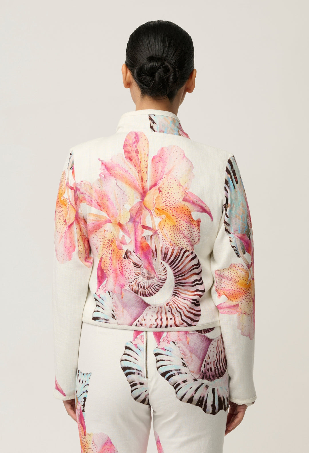UNDER 5'4 Delray Reversible Printed Linen Jacket in Nautilus Bloom / Iridescent Stripe