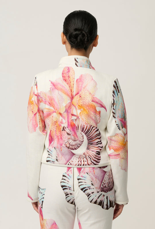 UNDER 5'4 Delray Reversible Printed Linen Jacket in Nautilus Bloom / Iridescent Stripe