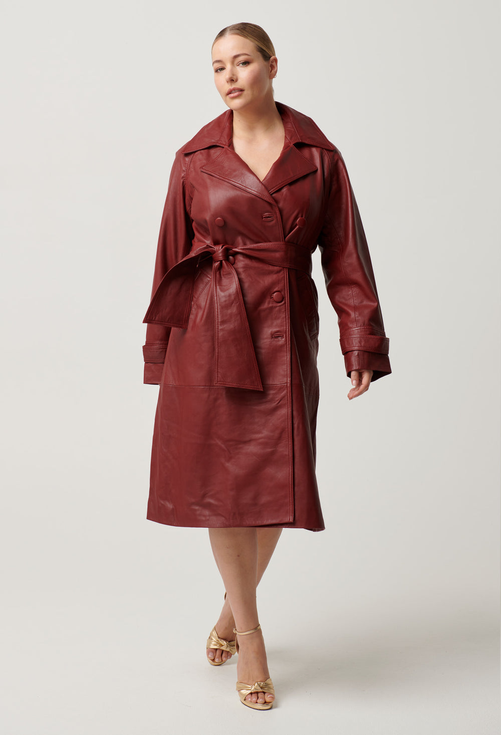 Astra Leather Trench Coat in Scarlet