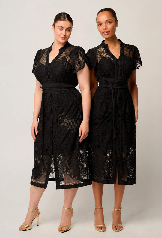 Solene Cotton Blend Lace Dress in Black