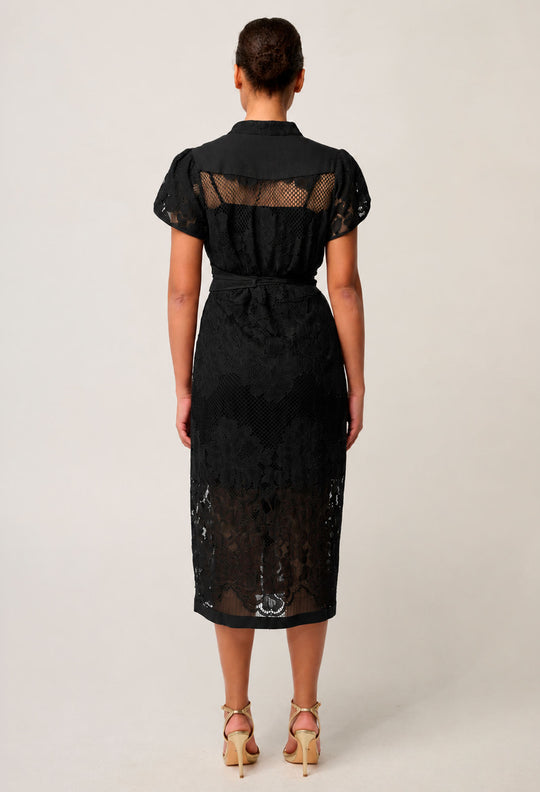 Solene Cotton Blend Lace Dress in Black