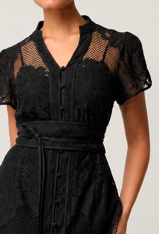 Solene Cotton Blend Lace Dress in Black