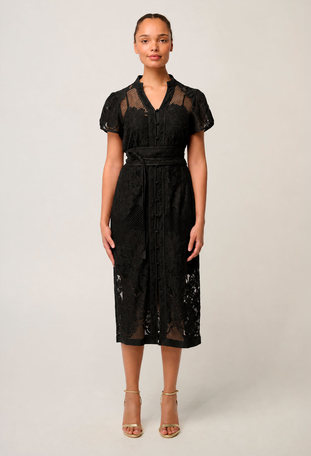 Solene Cotton Blend Lace Dress in Black