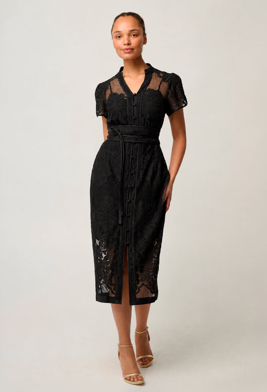 Solene Cotton Blend Lace Dress in Black