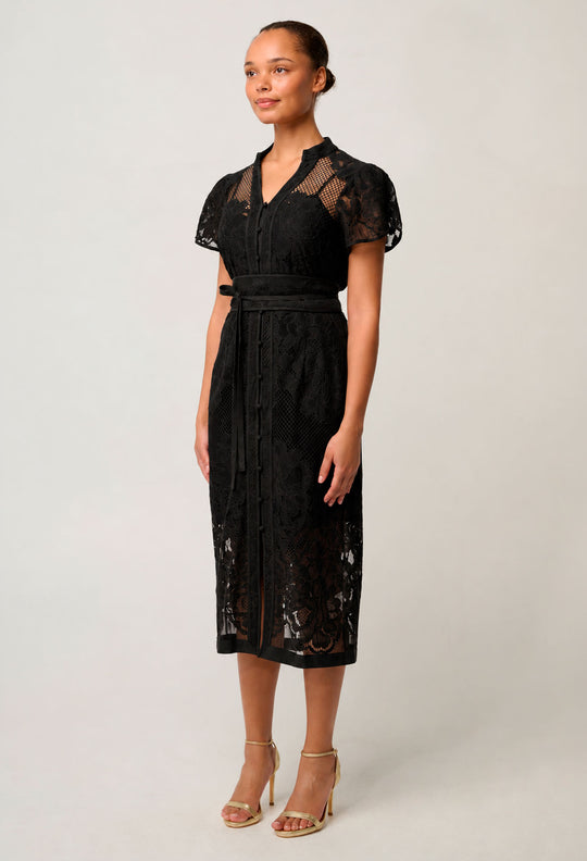 Solene Cotton Blend Lace Dress in Black