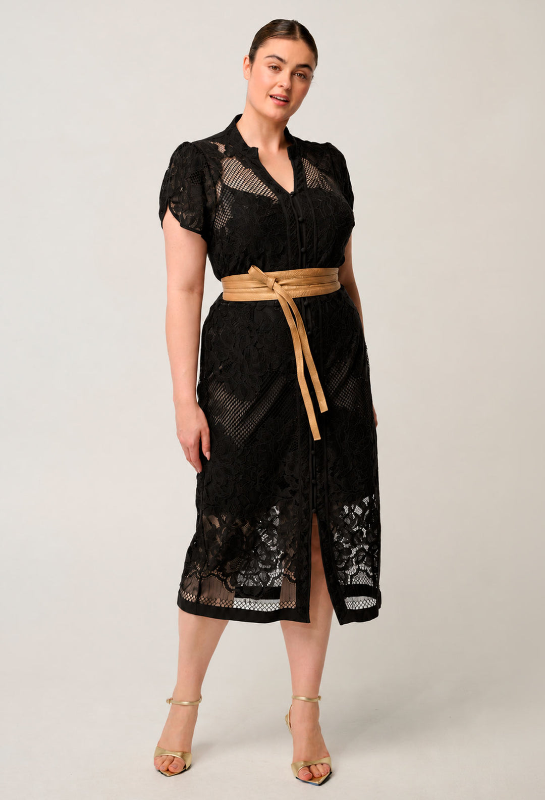 Solene Cotton Blend Lace Dress in Black