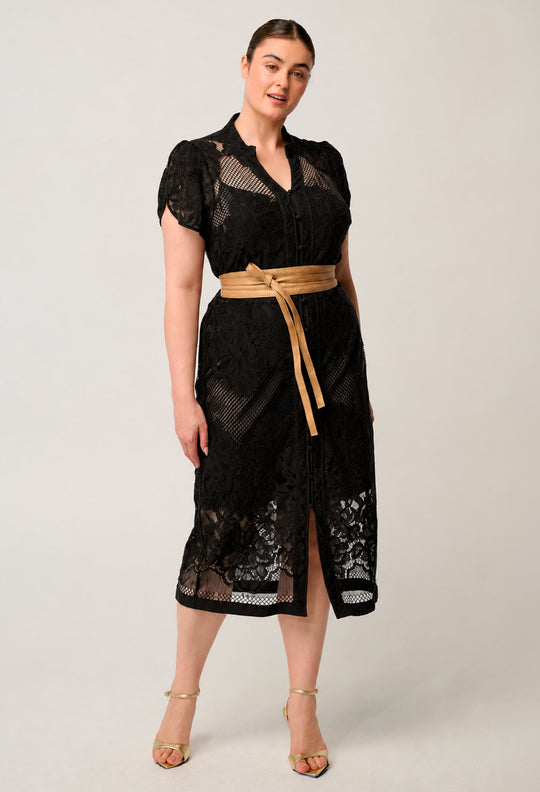 Solene Cotton Blend Lace Dress in Black