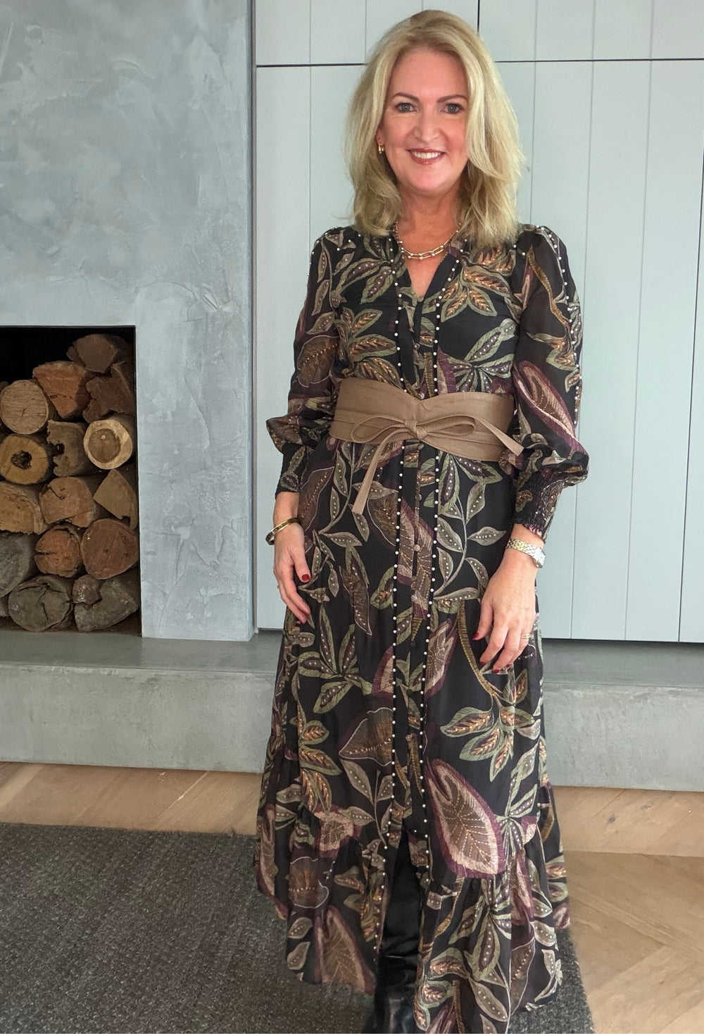 Wanderlust Pearl Embellished Maxi Dress in Dark Tropique