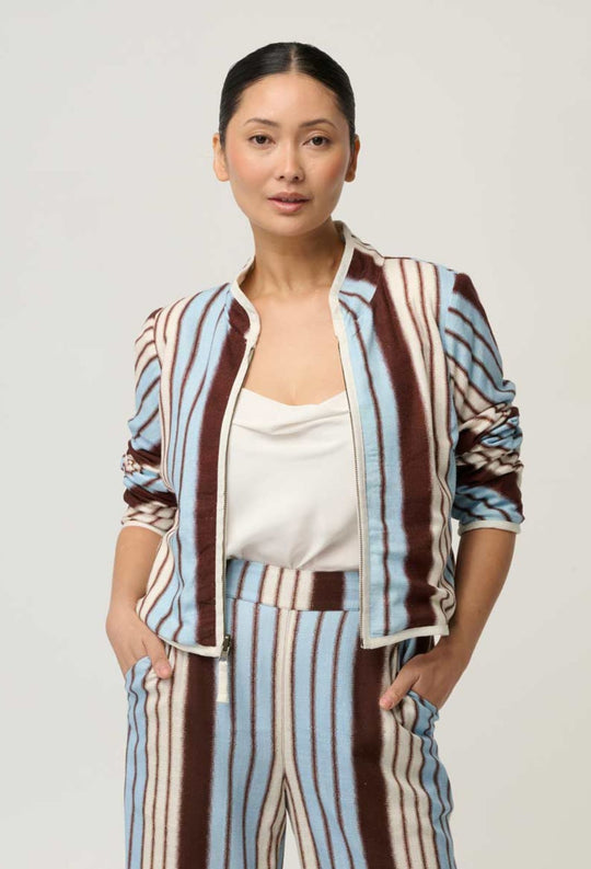 UNDER 5'4 Delray Reversible Printed Linen Jacket in Nautilus Bloom / Iridescent Stripe
