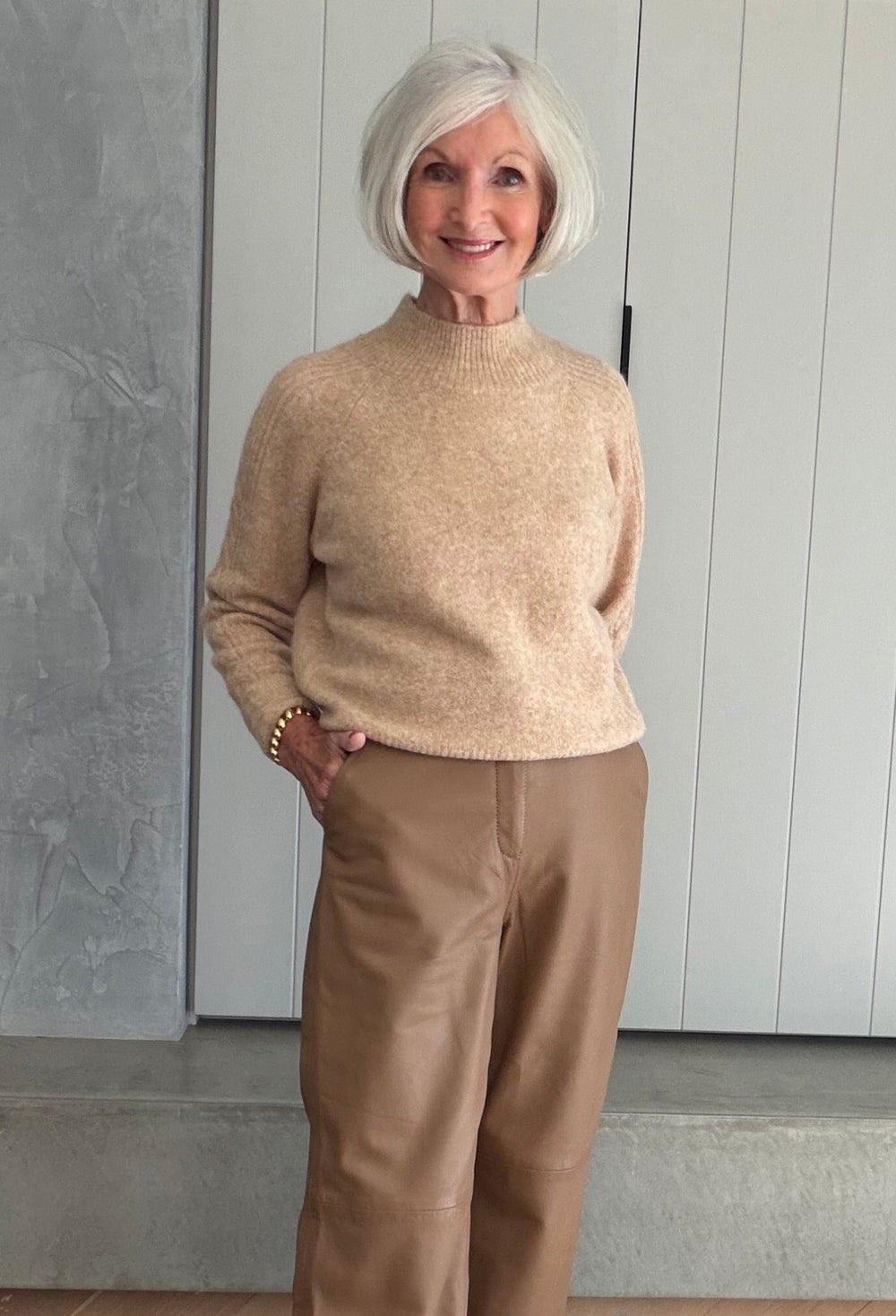 Savanna Alpaca Wool Blend Fluffy Sweater in Almond