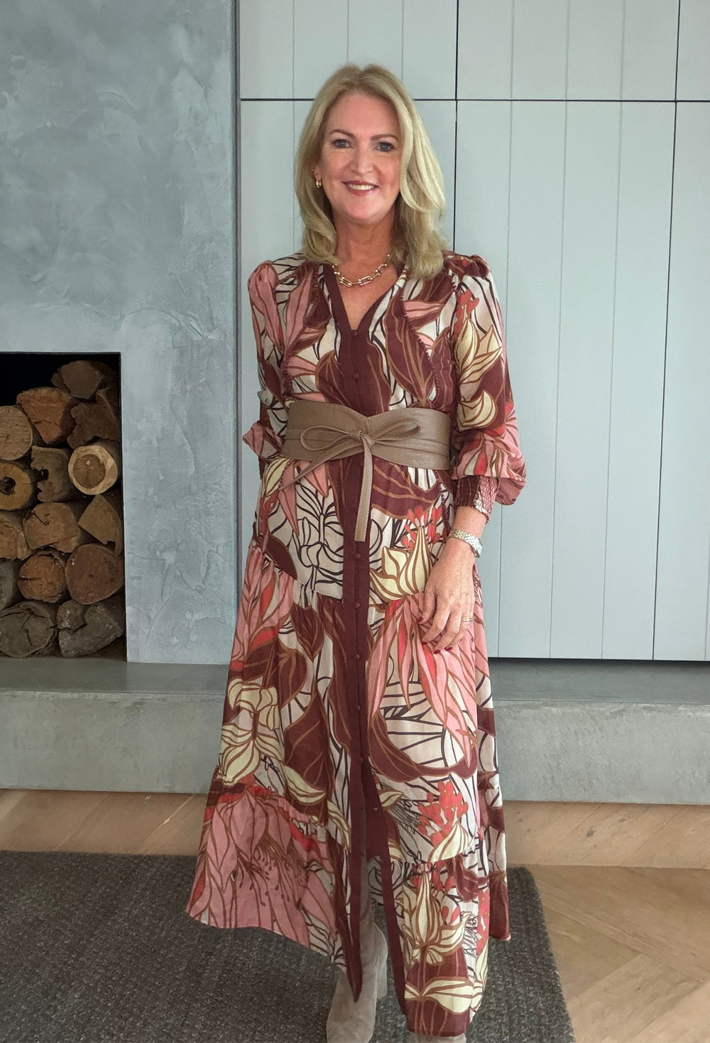 Liliana Cotton Silk Printed Maxi Dress in Cathedral Botanic