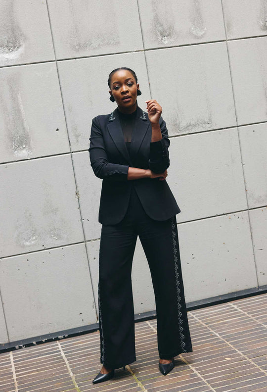 Elvira Viscose Stretch Crepe Pant in Onyx
