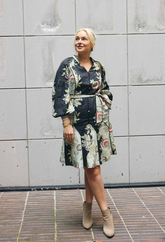 Emersyn Linen Viscose  Dress in Mariposa Nero