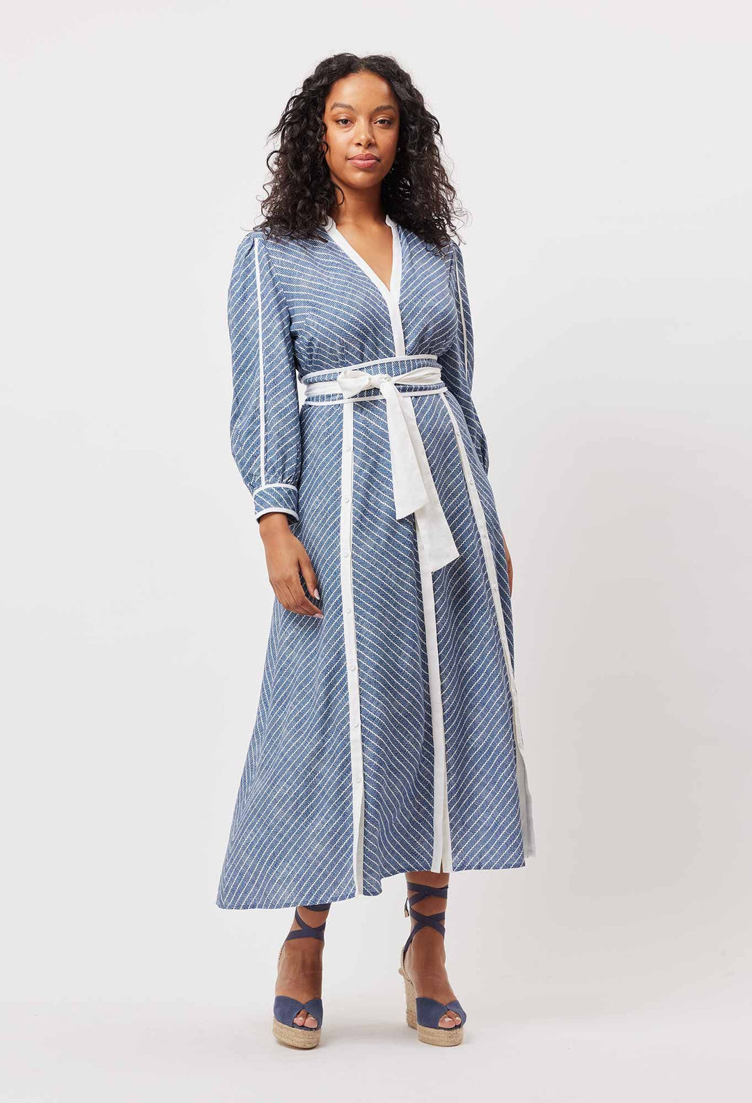 Coba Linen Viscose Midi Dress in Del Mar Stripe