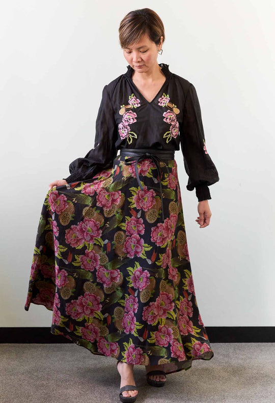 Estrella Linen Viscose Skirt in Winter Granadilla