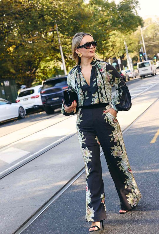 Merida Linen Viscose Pant in Mariposa Nero