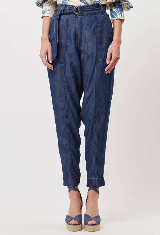 OnceWas Transit Tencel Denim Hi Waist Rolled Cuff Pant