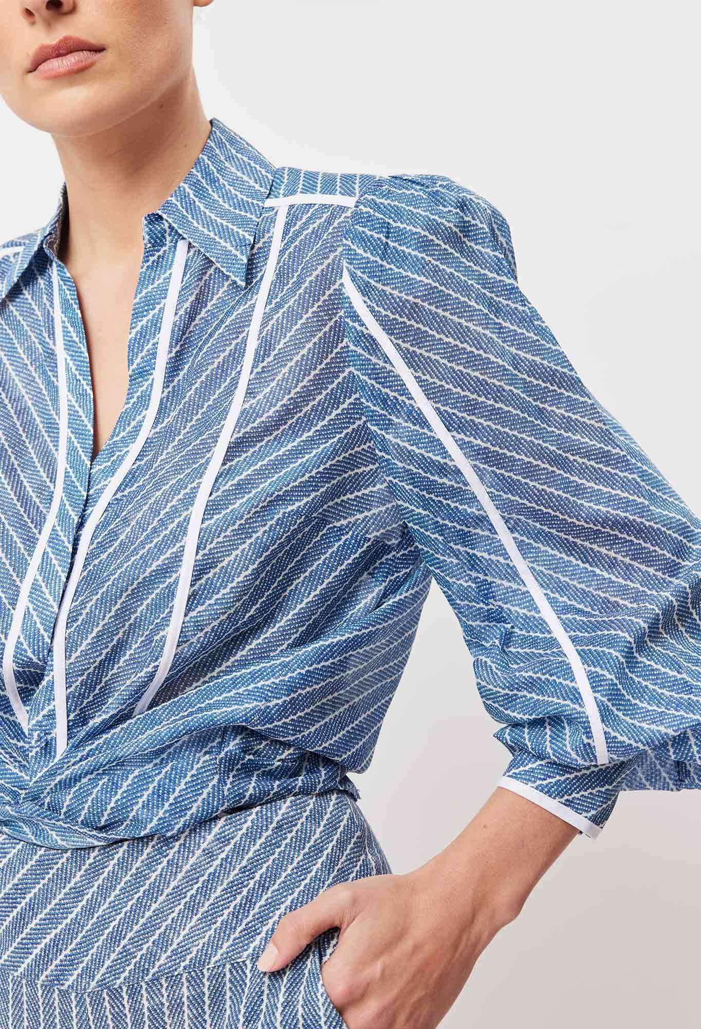 OnceWas Laguna Cotton Silk Binding Detail Shirt