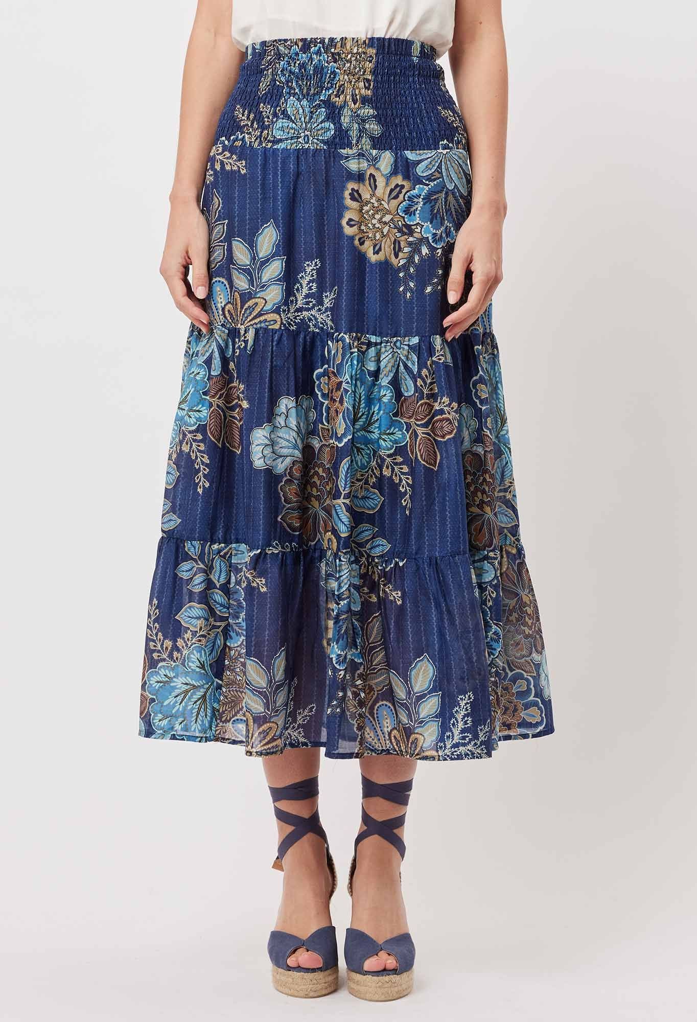 OnceWas Jolie Cotton Silk Shirred Waist Maxi Skirt