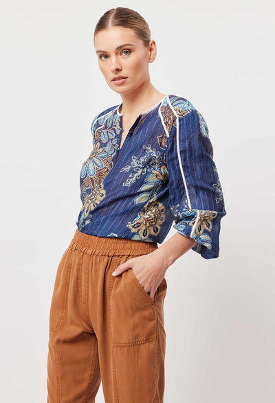 OnceWas Granada Cotton Silk Binding Detail Top
