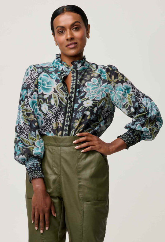 UNDER 5'4 Knox Cotton Silk Shirt in Dahlia Fields