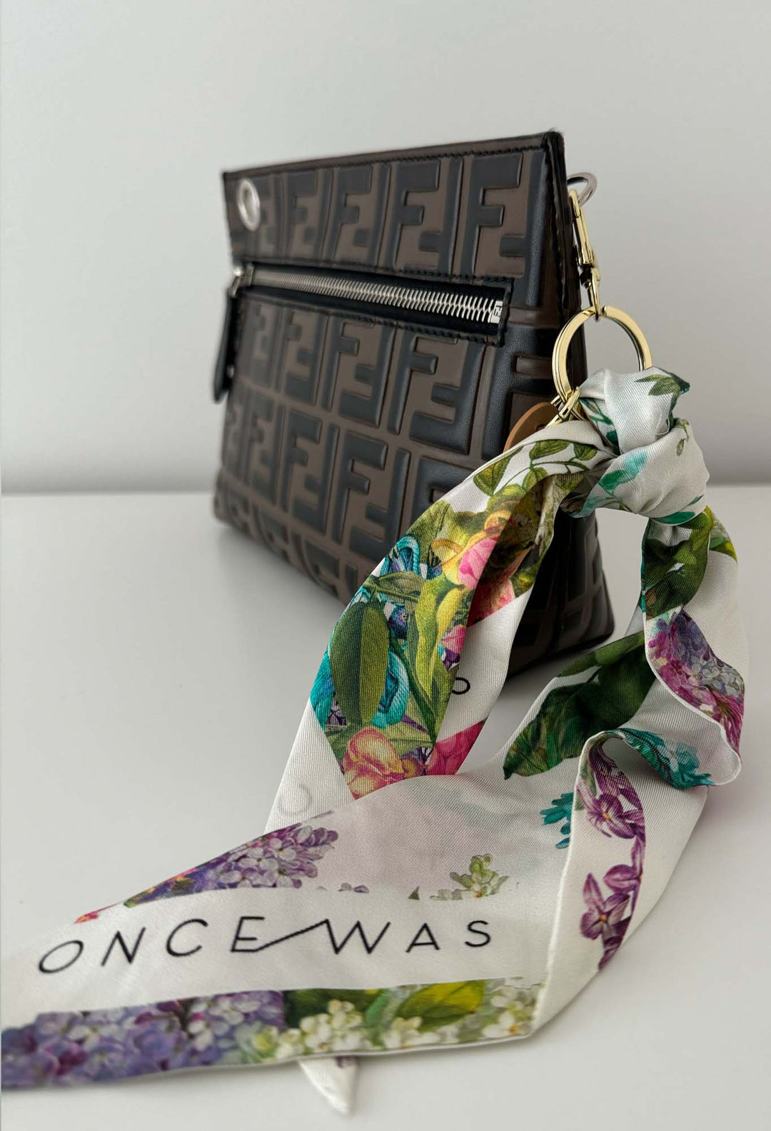 Key Chain with Silk Scarf in Wisteria Alba